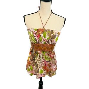 Y2K  Bongo Tropical Print Belted Halter Top Sz M